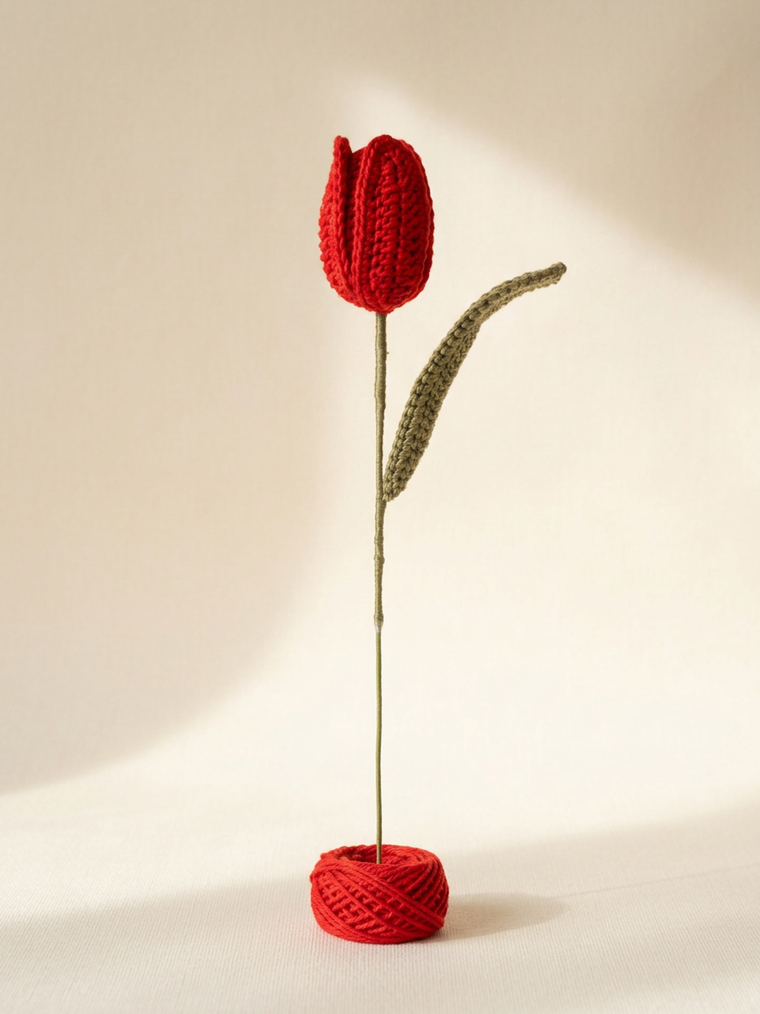 Red Tulip — handmade crochet stem by Paper & Pixel